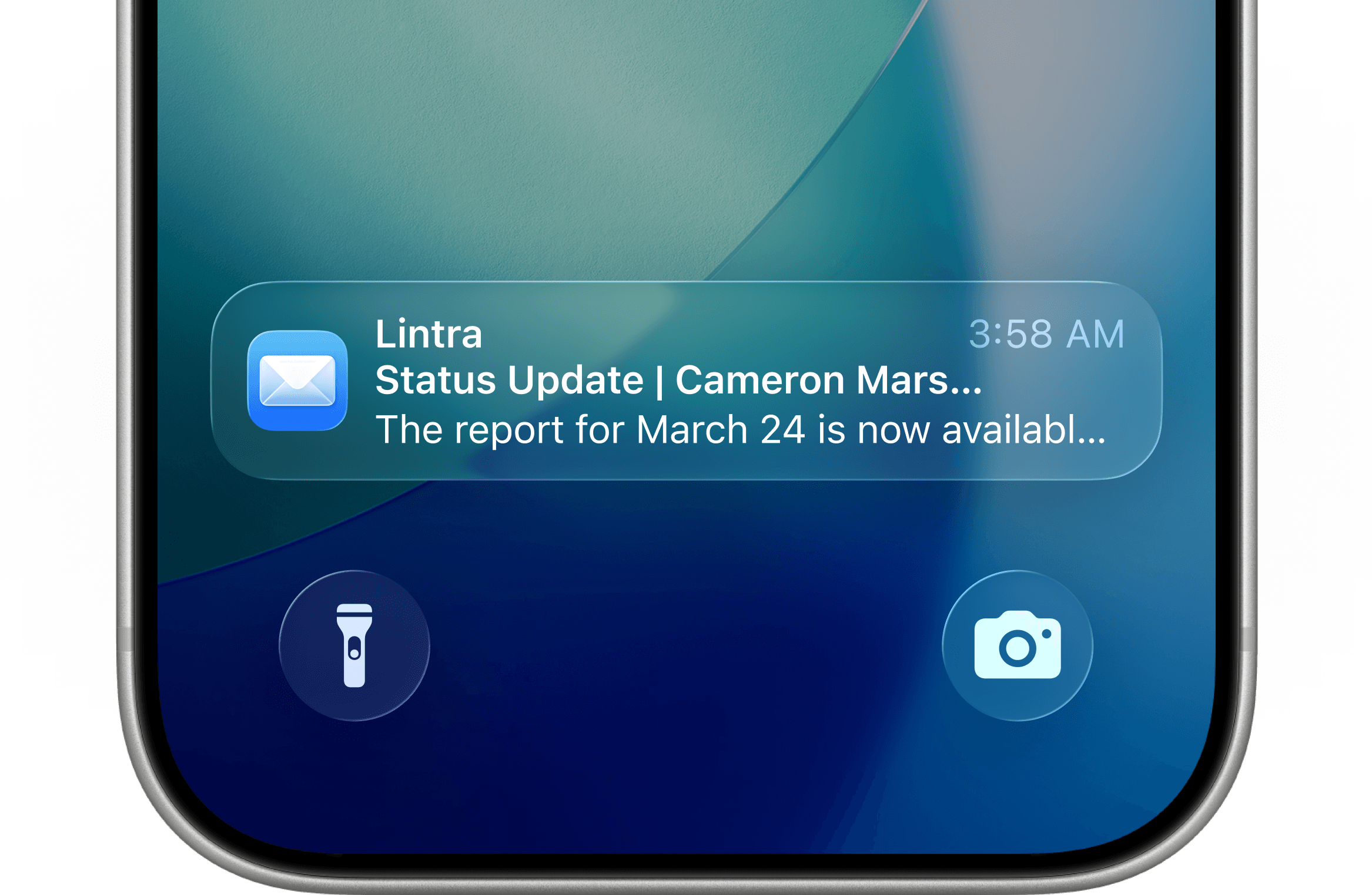 Mobile lock screen with Lintra status update notification